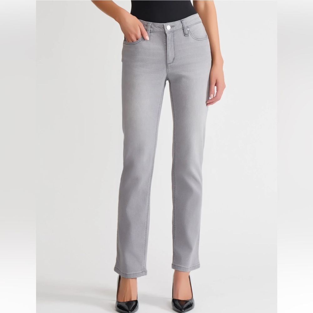 Jones New York Lexington Straight Women’s Jeans Gray with Rhinestone Pockets 12
